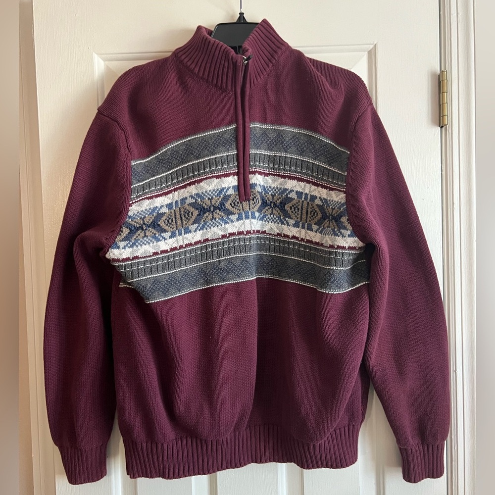 IZOD Men's Burgundy and Gray Zip Up Sweater, XXL